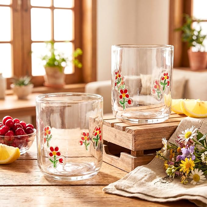 Skylety 2 Pcs Flower Icon Juice Glasses 14 oz Spring Stemless Wine Drinking - Image 3