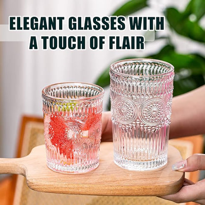 Vintage Drinking Glasses Set of 12, Textured Clear Striped Glass Cups-6 - Image 7