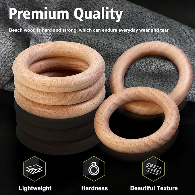 FoDau770 5pcs Natural Beech Wooden Rings, Unfinished Solid Wood Rings Heavy - Image 4