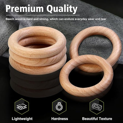 FoDau770 5pcs Natural Beech Wooden Rings, Unfinished Solid Wood Rings Heavy - Image 4