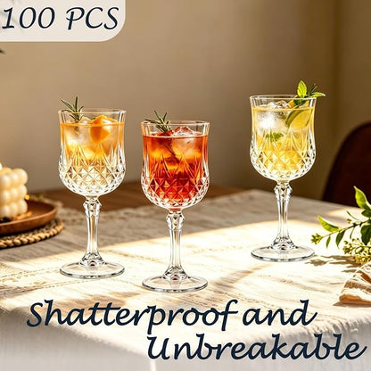 100Pack Plastic Wine Glasses, 7oz Vintage Goblets - Image 2