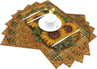 Sunflower Placemats Set of 4 Washable Table Place Mats for Dining Kitchen Party Decor