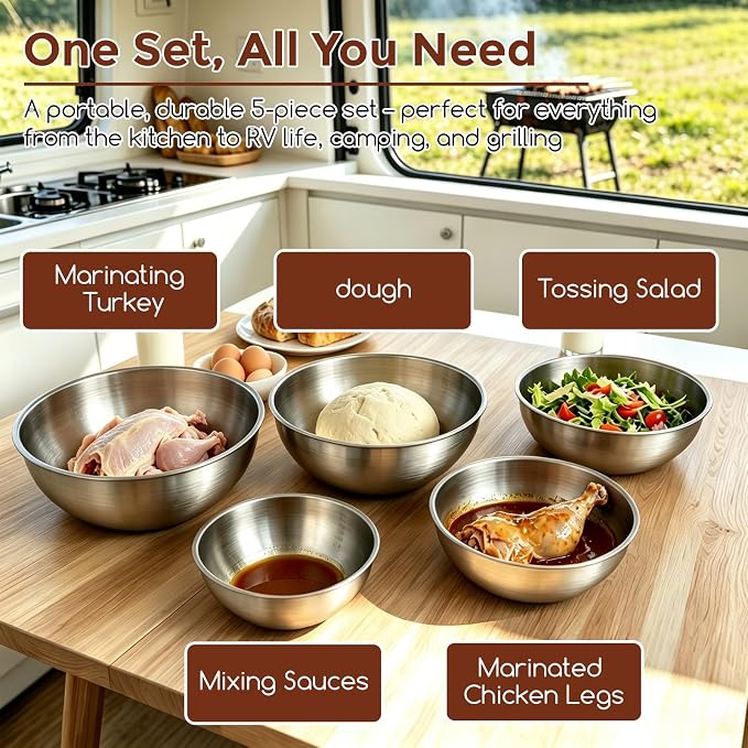 Gronivex Stainless Steel Mixing Bowls Set, 5-Piece | Food-Grade Metal, - Image 7