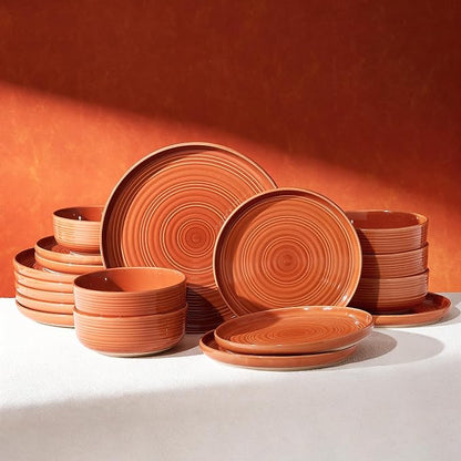 Dinnerware Set for 6, Ceramic Plates and Bowls, Terracotta | 18-Piece Ceramic by FamiwarePremium