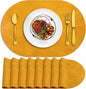 ADRIMER Placemats, Heat Resistant Oval Placemats Set of 8 Washable 12 x 17 Inch, Waterproof Table Mats, Wipeable Pu Place Mats for Kitchen, Dining Room, Yellow