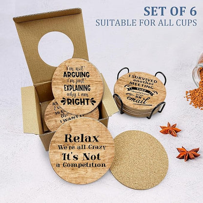 6 Pcs with Holder Drink Cork Coasters,Funny Office Gifts for Coworkers,Novelty Gifts for New Colleagues Employees Boss,Office Desk Coasters,Humorous Christmas Birthday Gifts for Men Women