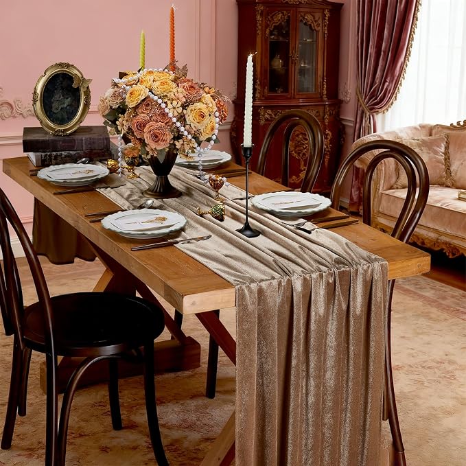 Cream Velvet Table Runner 29 x 120 Inch Soft Velvet Fabric Runners | 3 Pieces - Image 5