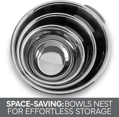 COOK WITH COLOR Stainless Steel Mixing Bowls Set and Measuring Cups - Nesting Bowls with Non-Slip Bottom and Easy-Grip Handles, Grey, 11 Pieces