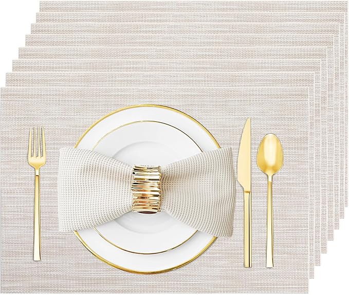 Beige Vinyl Placemats Set of 8, Heat Resistant Table Placemats | 18x12 inch by Uolr