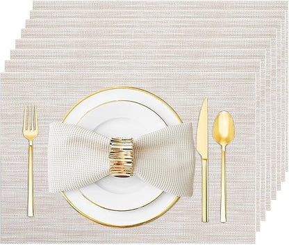 Beige Vinyl Placemats Set of 8, Heat Resistant Table Placemats | 18x12 inch by Uolr