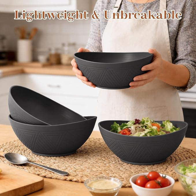 65 OZ Large Salad Bowls, Unbreakable Wheat Straw Bowls Set 4 PCS, Large Plastic - Image 3