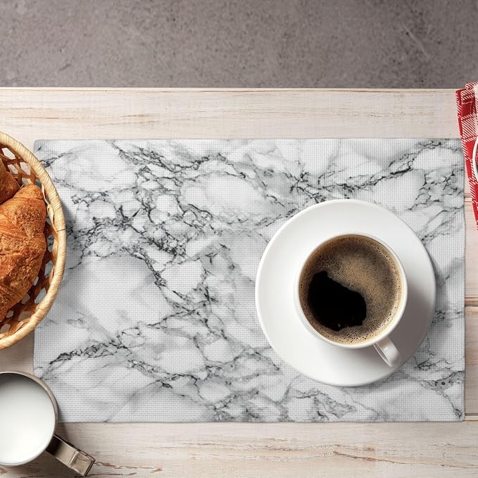 Fiokroo Black and White Marble Placemats Set of 4 Table Mats Table Tableware - Image 5