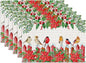 Christmas Birds Placemats Set of 6, Winter Red Cherry Linen Place Mat Washable Stain Resistant Table Mats for Farmhouse Kitchen Dining Party Wedding Decor 12x18 Inch