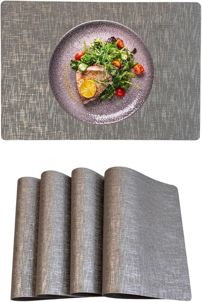 Set of 4 Faux Leather Placemats, Dual‑Sided Non‑Slip Vinyl Placemats, Washable Table Mats, Wipeable Metallic Dining Mats for Kitchen and Dining