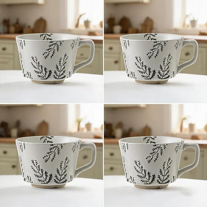 4 Pack Speckled Ceramic Coffee Mugs, 12oz Vintage Green Fern Leaf Large Tea Cups - Image 8
