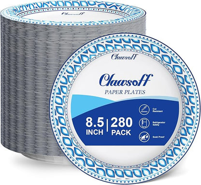 8.5 Inch Paper Plates Bulk 280 Count, Cut Proof Heavy Duty Paper Plates, Soak Proof Dessert Plate, Disposable Dinner Plate for Party, Birthday and Picnic