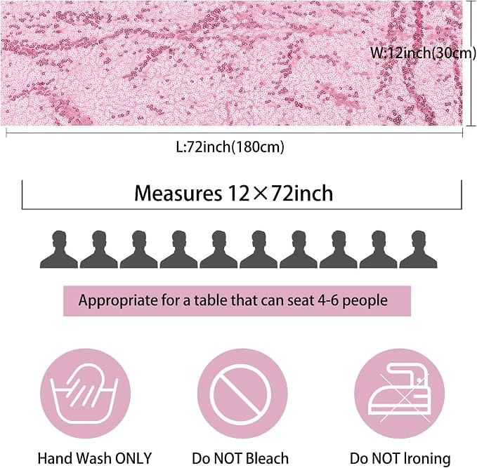 12 Packs 12 X 72 Inch Pink Sequin Table Runner Glitter Dining Table Runner - Image 3