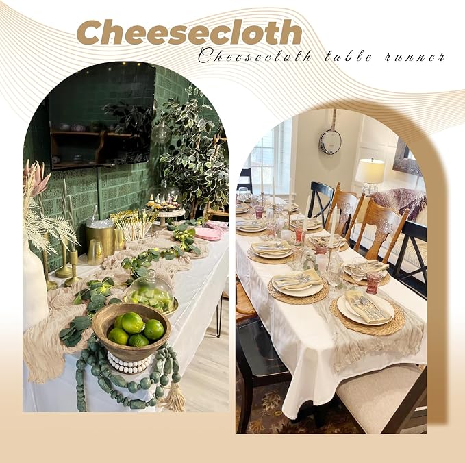 6 Pack Beige Cheesecloth Table Runner 20 x 120 Inch Gauze Table Runner Fabric - Image 5