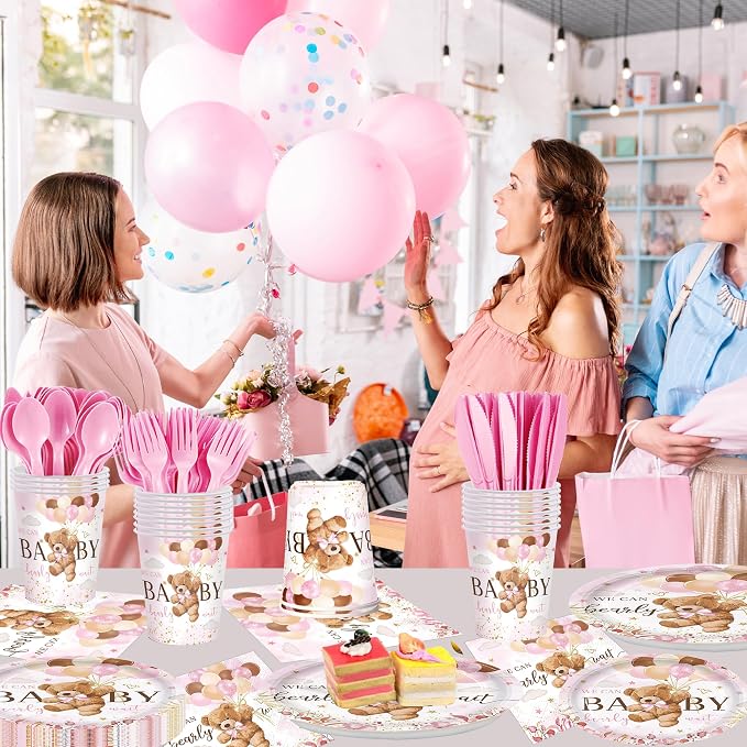 168pcs We Can Bearly Wait Bear Baby Shower Plates Napkins - Image 7