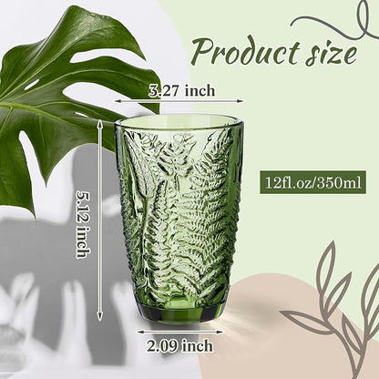 Reallnaive 12 oz Green Drinking Glasses Set of 8, Vintage Glassware - Image 2