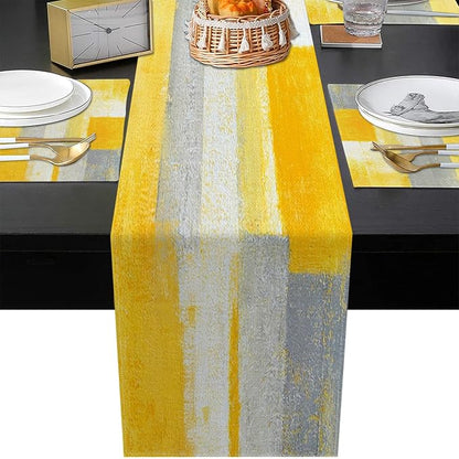Emvency Table Runner and Placemats Set of 6, Abstract Yellow | Modern Painting - Image 3