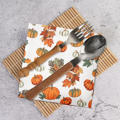 Urban Villa Christmas Napkins Pumpkin Print Cloth Napkins Set of 12 Premium Quality Dinner Napkins Cotton Oversized 20X20 in Cloth Napkins with Mitered Corners Ultra Soft Quality Dinner Napkins