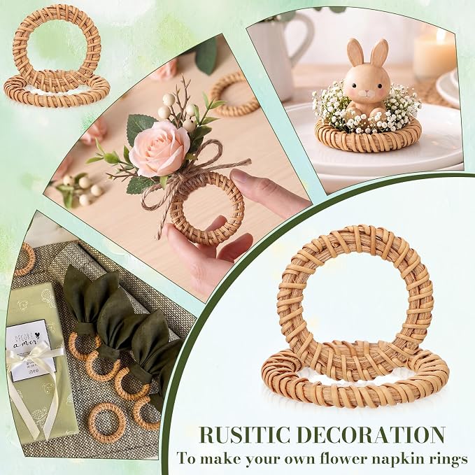 50 Pcs Boho Woven Rattan Napkin Rings Bulk Rustic Style Round Dining Table - Image 6