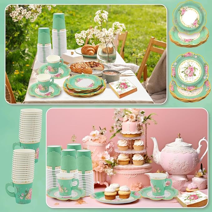 200Pcs Floral Tea Cups and Saucers - Image 7