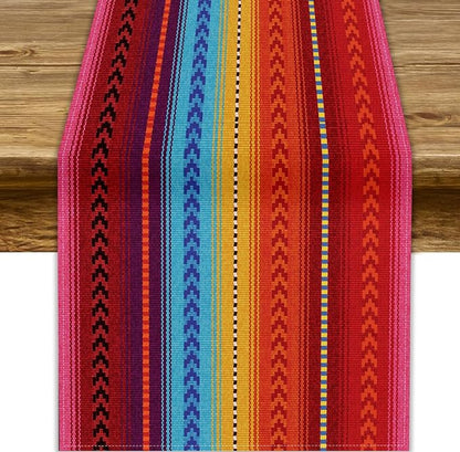 YCness Mexican Table Runner Striped Mexican Poncho Pattern Traditional National by YCness