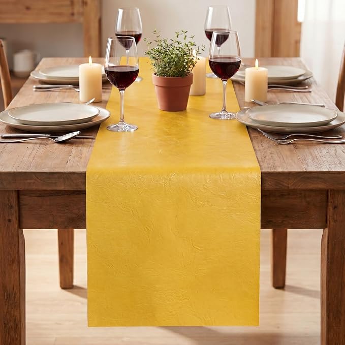 Artoid Mode Yellow Double Sided Vinyl Faux Leather Table Runner, Seasonal - Image 2