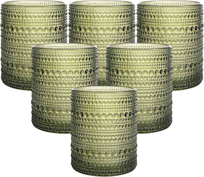 Moretoes 10oz Green Hobnail Drinking Glasses Set of 6 Cocktail Glasses | by Moretoes