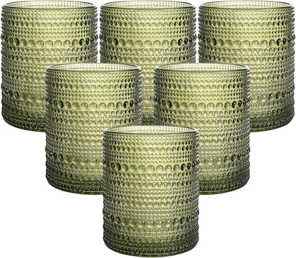 Moretoes 10oz Green Hobnail Drinking Glasses Set of 6 Cocktail Glasses | by Moretoes