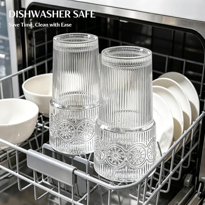 INSETLAN 20oz Ribbed & Floral Glass Tumblers - Image 6