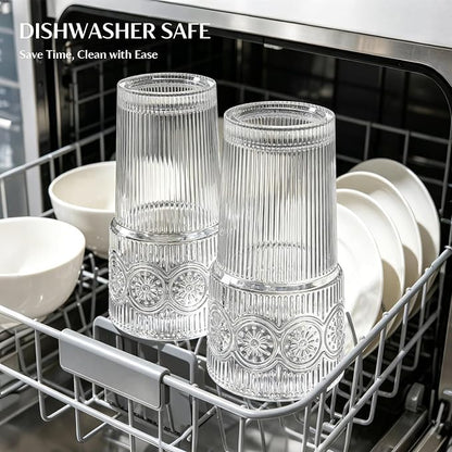INSETLAN 20oz Ribbed & Floral Glass Tumblers - Image 6