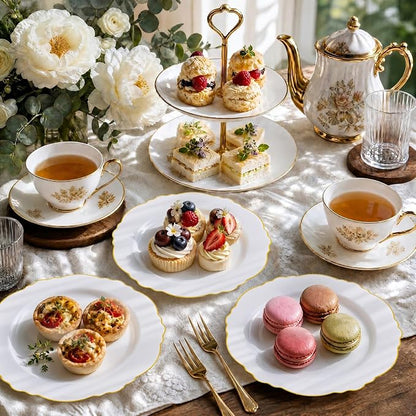 60pcs Gold Dessert Plates-7.5inch Baroque White and Gold Small Dessert - Image 4