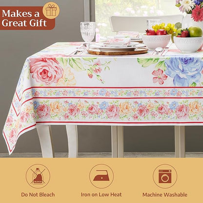 Maison d' Hermine Table Cloth Rectangle Table 100% Cotton 54 x 72 Inches Tablecloth Reusable Decorative for Dining Room Farmhouse Home Valentines Day Decorations Spring Summer - Vintage Floral