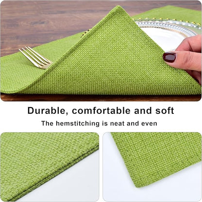 SLKQG Green Linen-Look Placemats Set of 8, Heat Resistant & Machine Washable Double-Layered Cloth Placemats for Dining Table, Indoor/Outdoor Use, Non-Slip Kitchen Table Mats (8, Green)