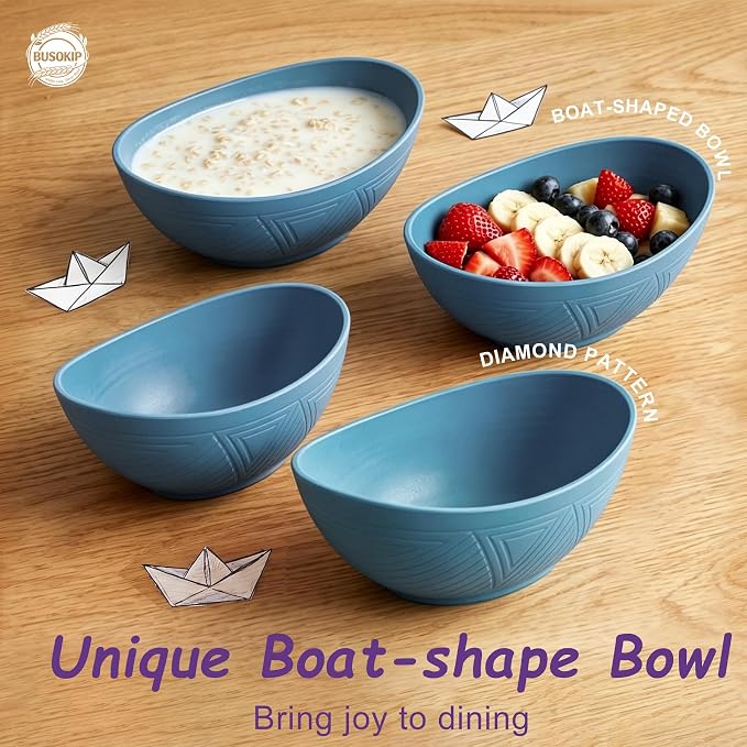 26oz Wheat Straw Bowls Sets of 6, Unbreakable & Stackable Ramen Bowl, Microwave - Image 4