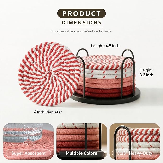 Lazebox Coasters Set of 8 for Drinks, 4 Inch Large Coasters for Coffee Table - Image 4