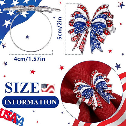 Geiserailie 6 Pieces Patriotic Napkin Rings 4th of July Bow Napkin Ring Holder - Image 2