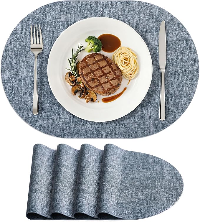 Placemats Set of 4, 11.8 x 17 Inch, Waterproof Wipeable Reversible PU Placemat by homing