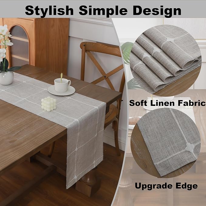 Gernaice Boho Table Runner, Modern Plaid Cotton Linen Farmhouse Table Runners - Image 3