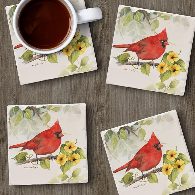 Thirstystone Cardinal Birdsong 4 Pack Tumbled Tile Stone Coasters | 4" Square - Image 4