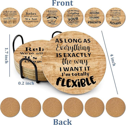 6 Pcs with Holder Drink Cork Coasters,Funny Office Gifts for Coworkers,Novelty Gifts for New Colleagues Employees Boss,Office Desk Coasters,Humorous Christmas Birthday Gifts for Men Women