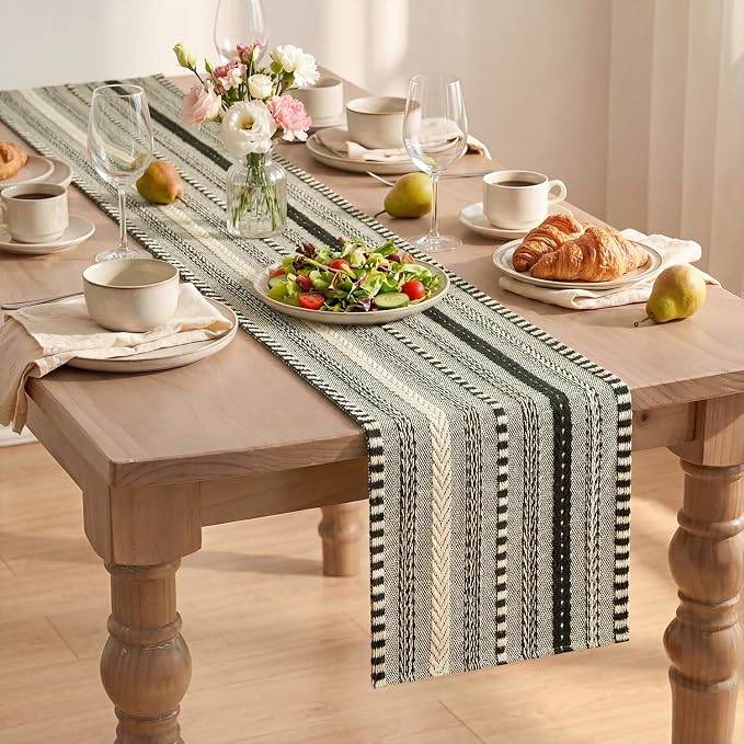 Artoid Mode Black Farmhouse Stripe Braided Table Runner 12x108 Inch | Holiday - Image 8