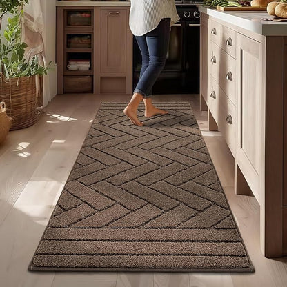 Kitchen Rugs,24" x 59" Non Slip Kitchen Mats for Floor-Thick Stain Resistant Kitchen Floor Mat Runner Carpet for Hallways Entryway Laundry Room Washable(Khaki)