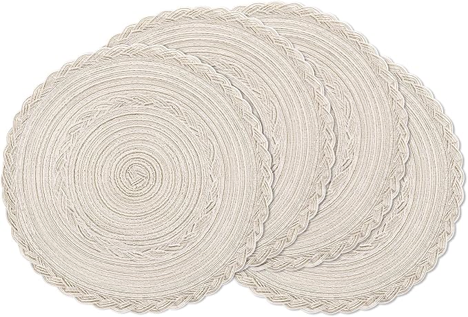 SHACOS Round Placemats Set of 4 Boho Braided Border Table Place Mats by SHACOS
