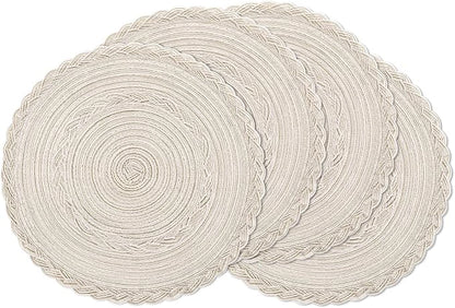 SHACOS Round Placemats Set of 4 Boho Braided Border Table Place Mats by SHACOS