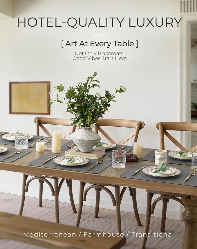 Leetaltree Reversible Faux Leather Placemats and Coasters Set of 16, 12x17 Inch - Image 2