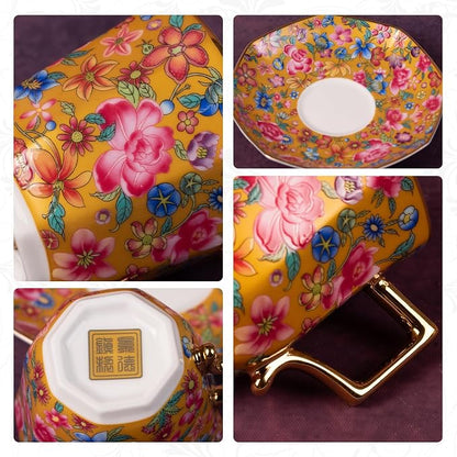 KAMMAK Tea Cup and Saucer, Ceramic Coffee Cups, 4.4 oz, Afternoon Tea and - Image 4